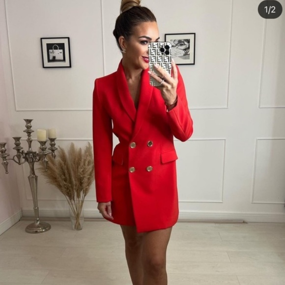 Zara Double Breasted Long Blazer Red Bloggers Favorite - Picture 4 of 15